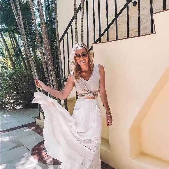 Boho skirt white cream crochet pockets maxi long womens clothing - Picture 7 of 8